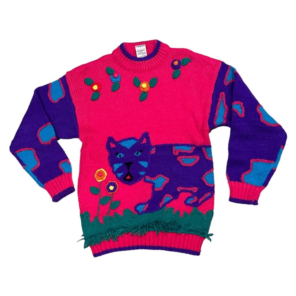 Vintage Sister Sister Cat Funky Sweater